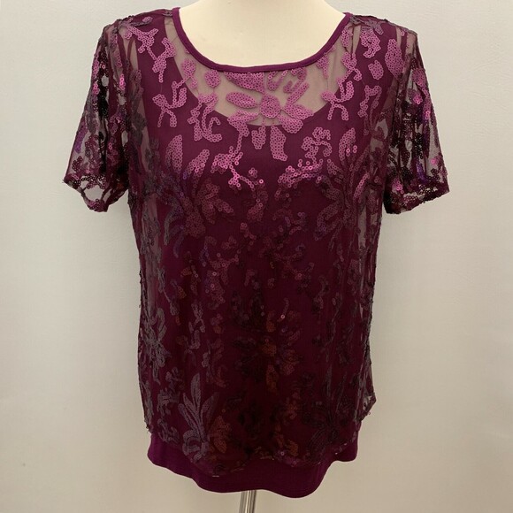 Joseph A. Women's Top Small Purple Sequins NWT - Picture 1 of 8